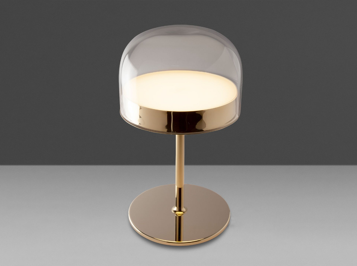 Lampe de bureau en acier et verre transparent