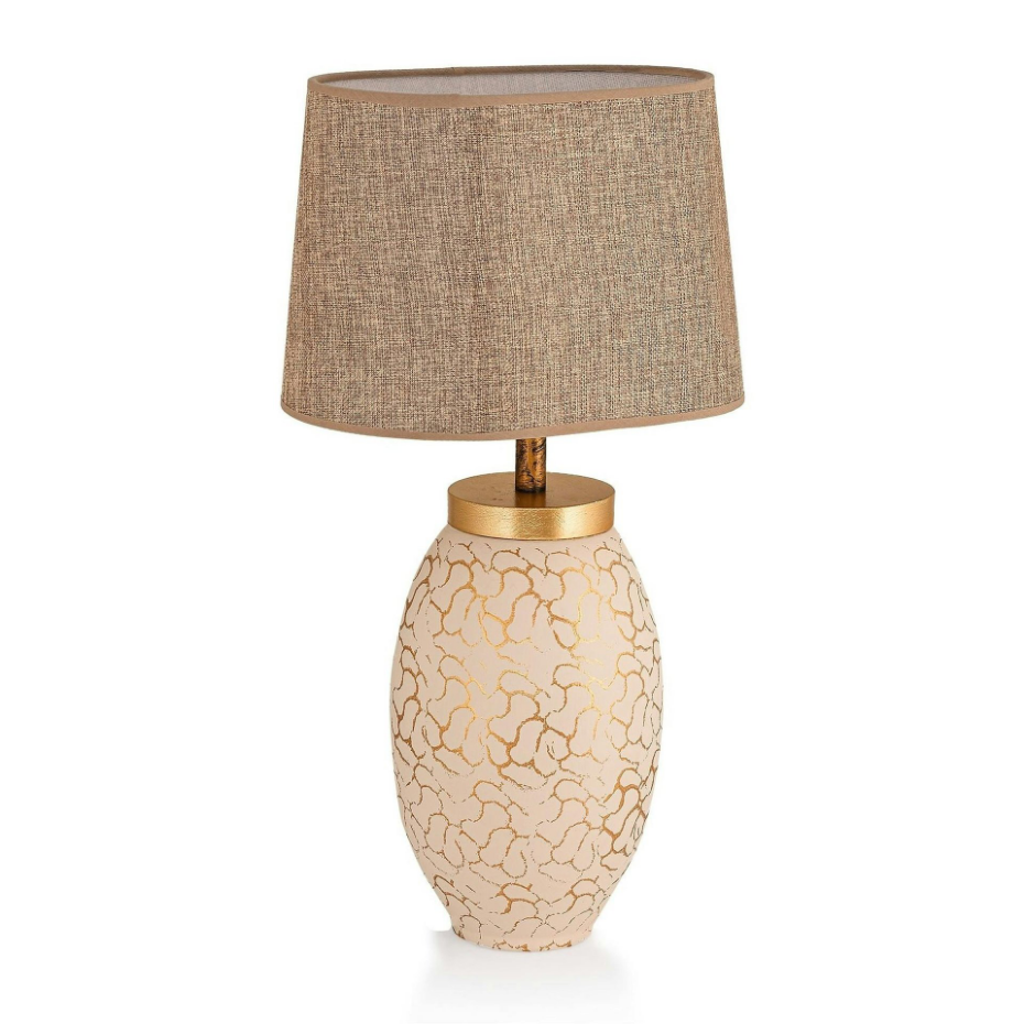 Lampe à poser moderne chic dorée, abat-jour brun chiné KARS