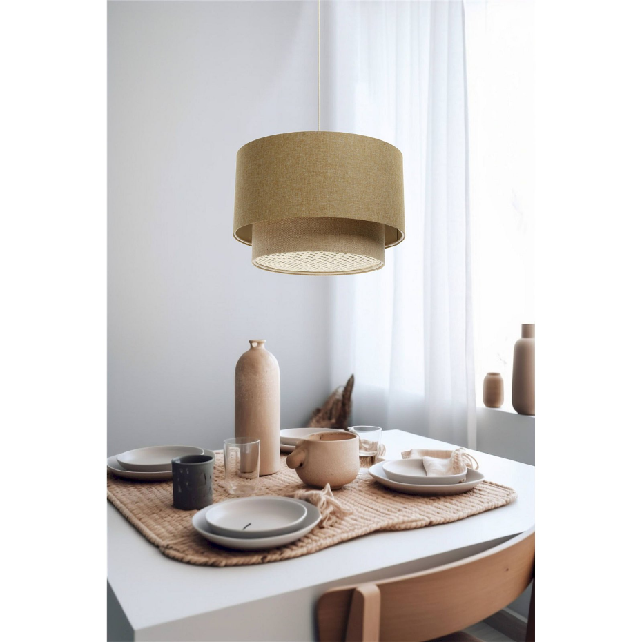 Suspension ronde en tissu et rotin Boho Elegant