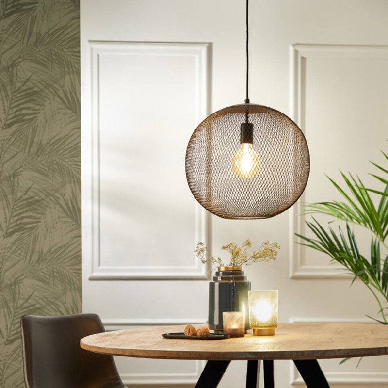Suspension ronde grillage noir mat S Reilley