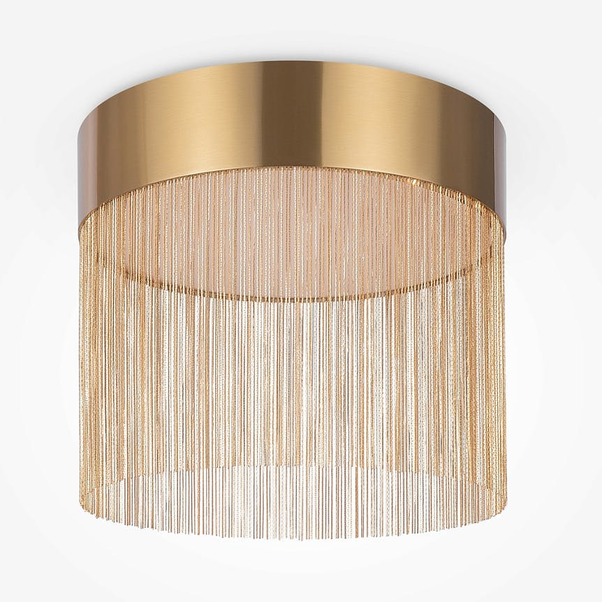 Plafonnier moderne rond – franges dorées & LED AMOS