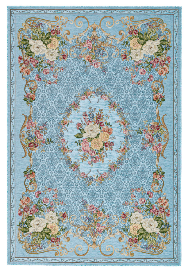 Tapis floral tissé à la machine avec bordure - Flomi