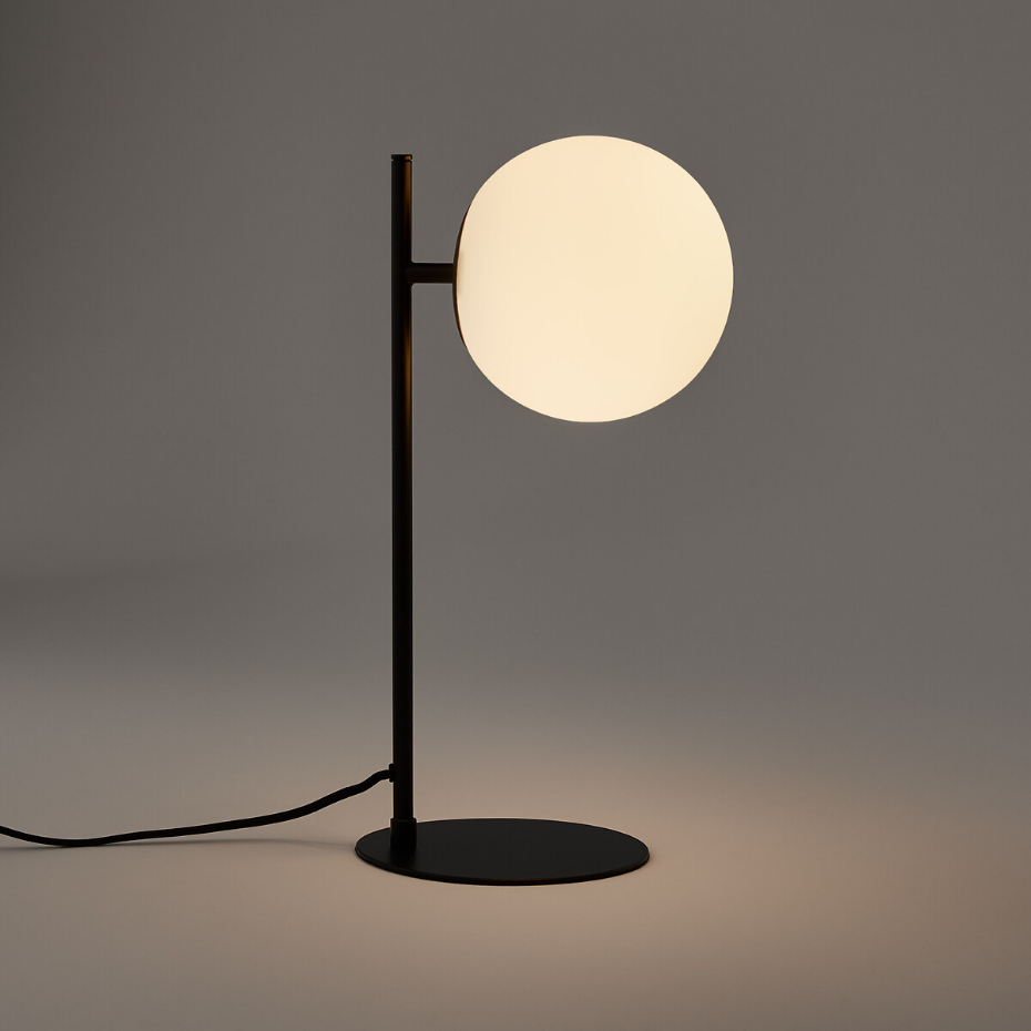 Lampe à poser métal acier et verre opaline, Atea