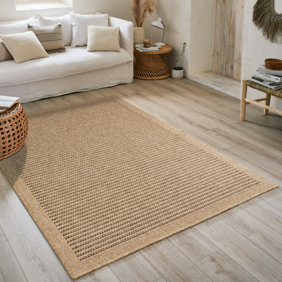 Tapis intérieur extérieur rond aspect jute motifs lignes NATURE