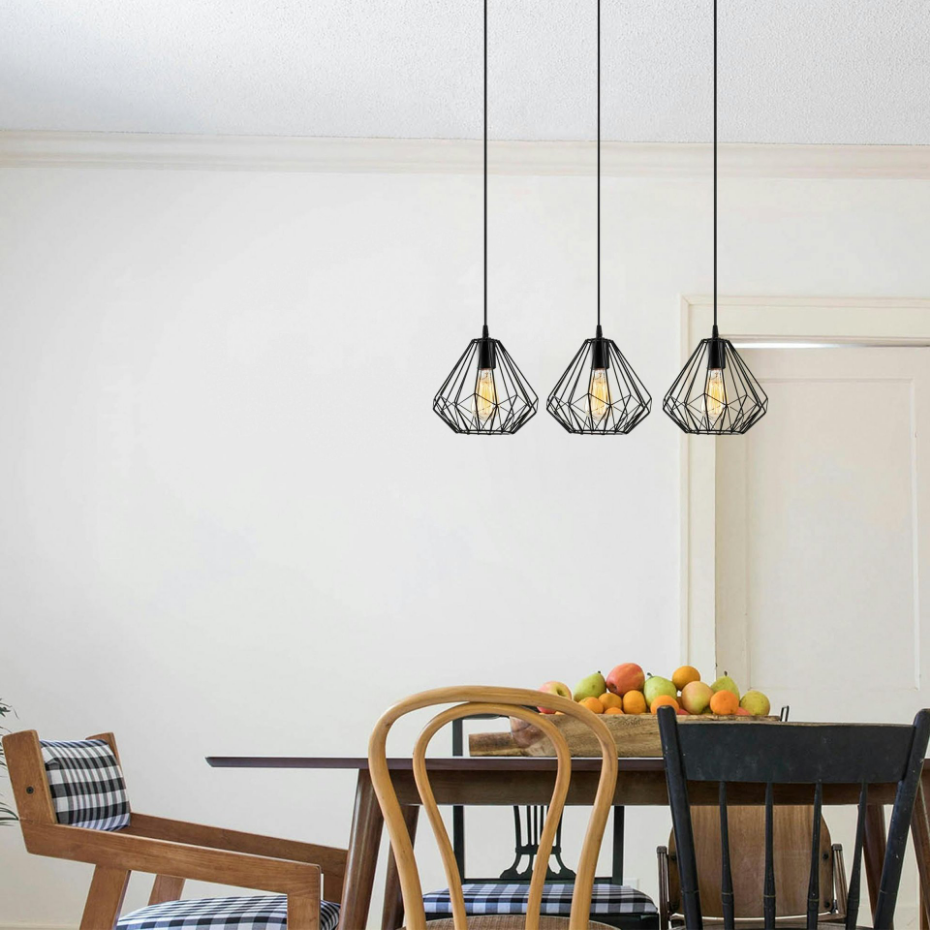 Suspension de table noire design diamant 3 abat-jour ERZIN