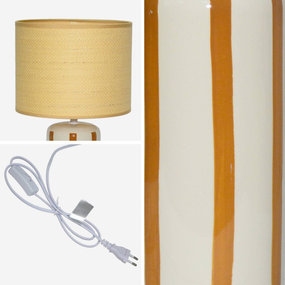 Lampe de table intérieur céramique abat-jour effet rotin H 44cm AURORE