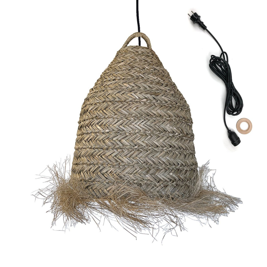 Suspension Extérieure Jonc de Mer Beige H47cm Câble 5m