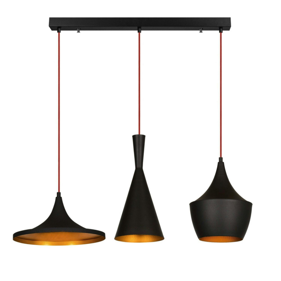 Suspension cuisine noire mat câble rouge, 3 formes SILE