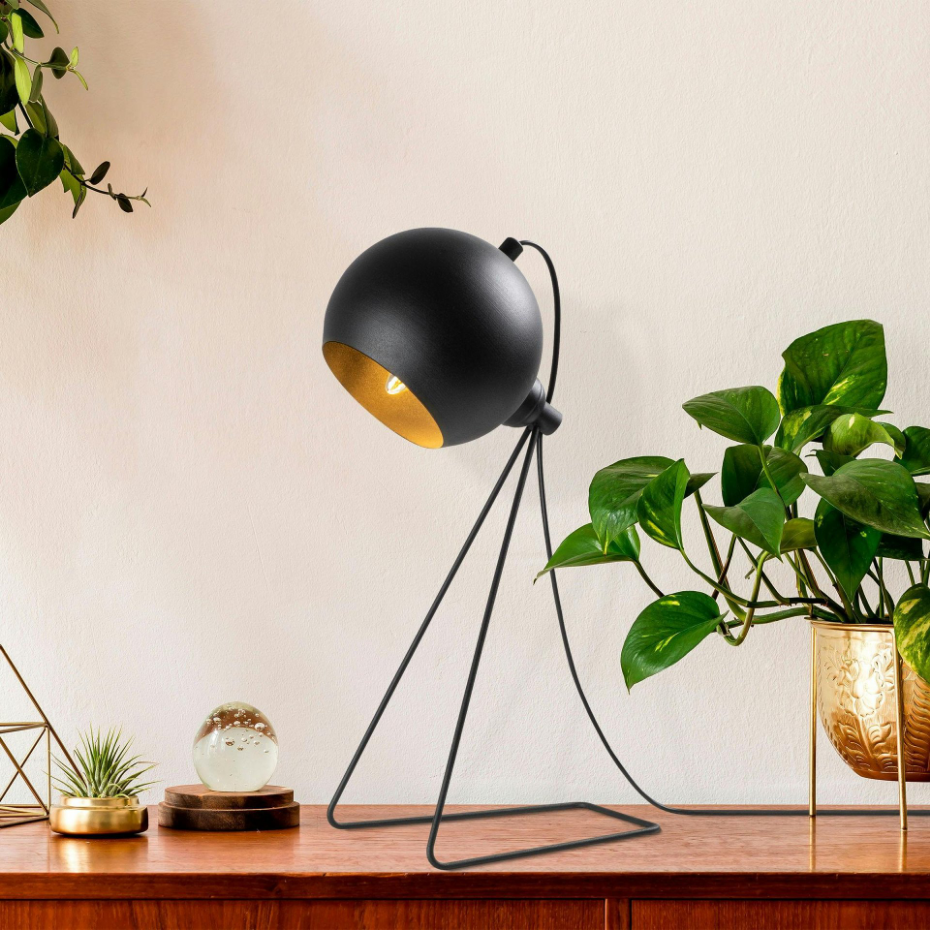 Lampe à poser design noire, abat-jour rond en métal SILE