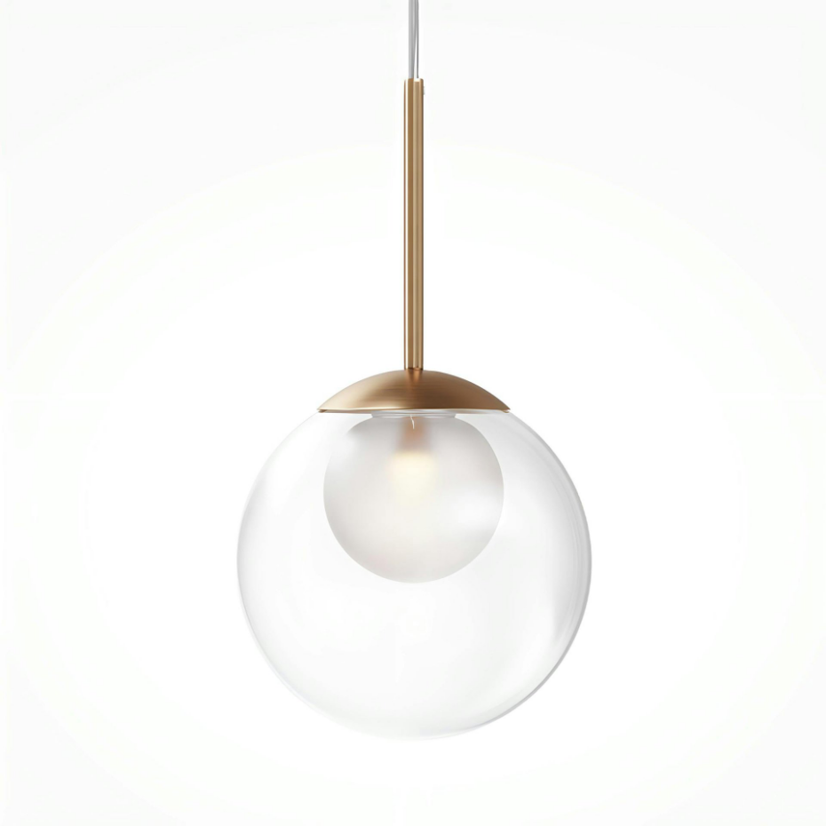 Suspension globe en verre & tige or, 20 cm DELTONA