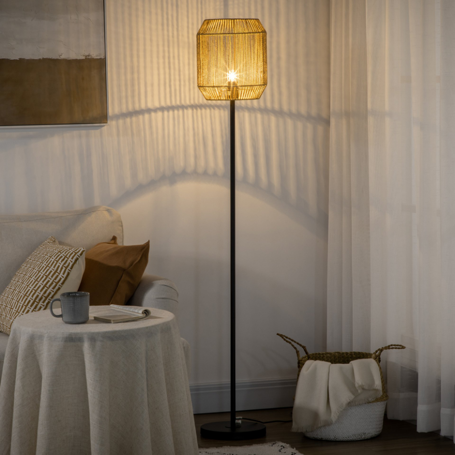 Lampadaire aspect cannage style cosy H.158 cm noir beige