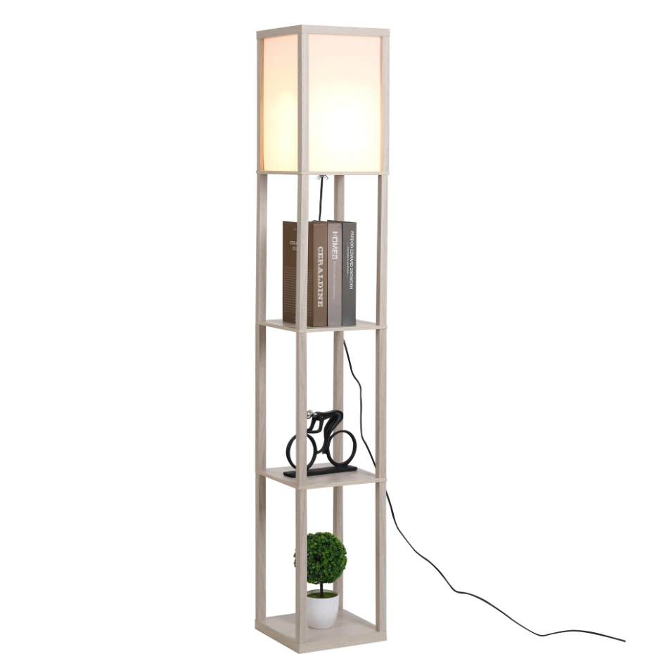 Lampadaire étagères 3 niveaux aspect bois