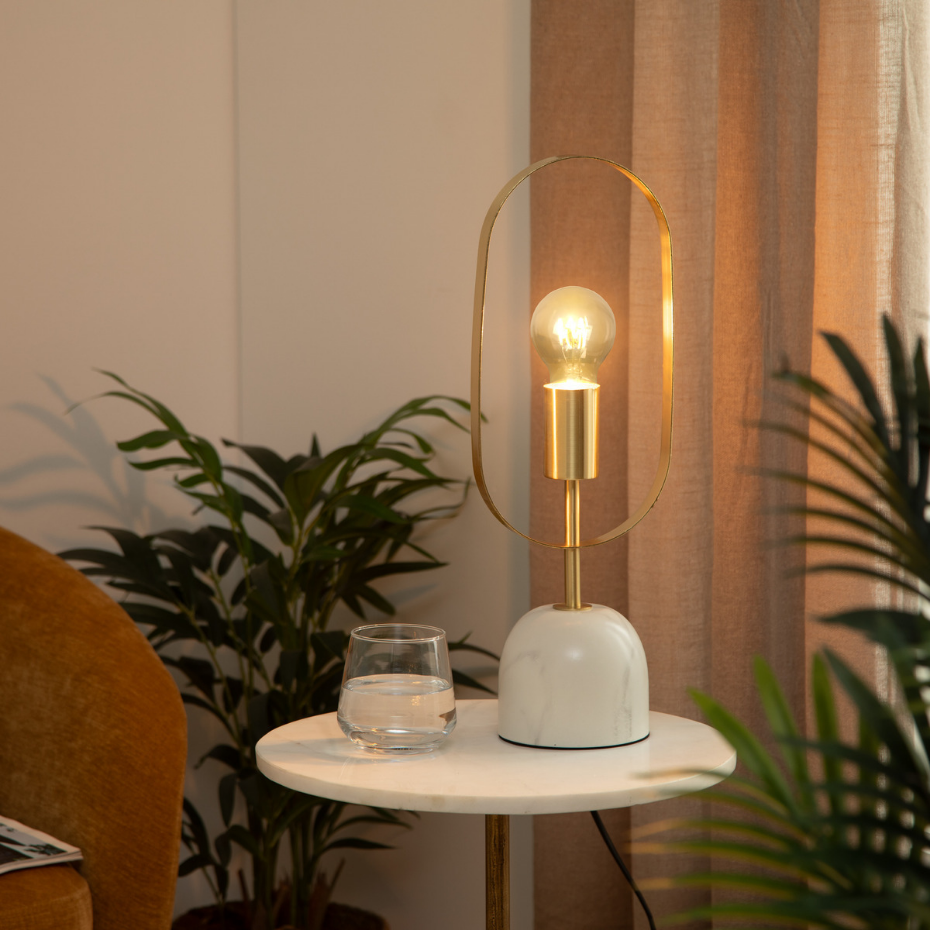 Lampe base marbre et métal graphique EDI