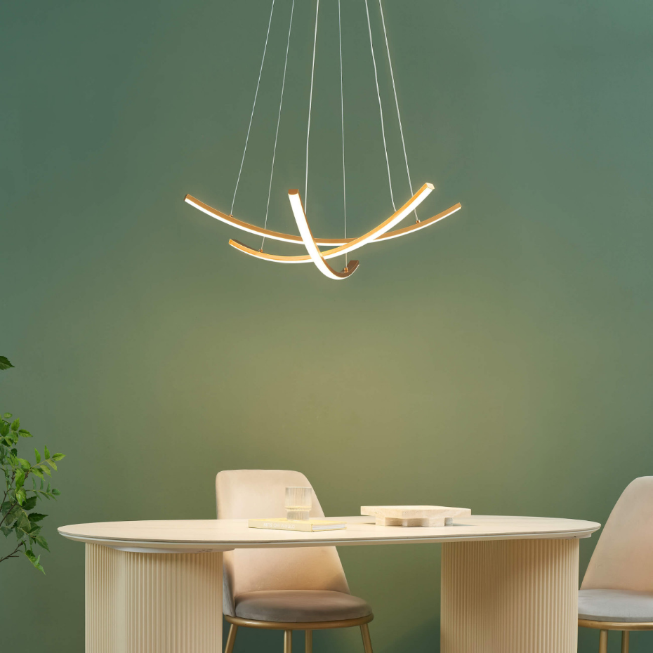 Suspension LED dorée barres courbées - HEIDI