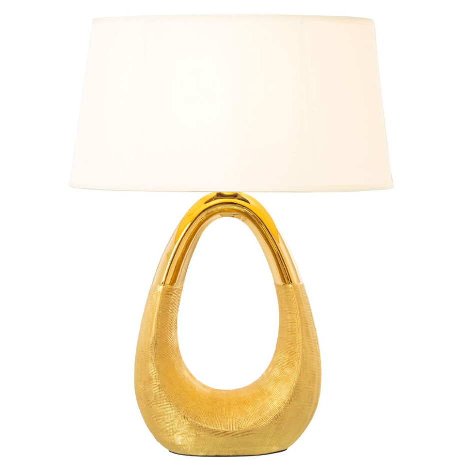 Lampe à poser en céramique dorée et abat-jour blanc