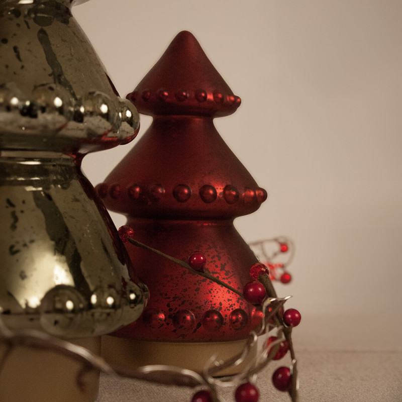 Lampe de table à piles Sapin rouge et or
