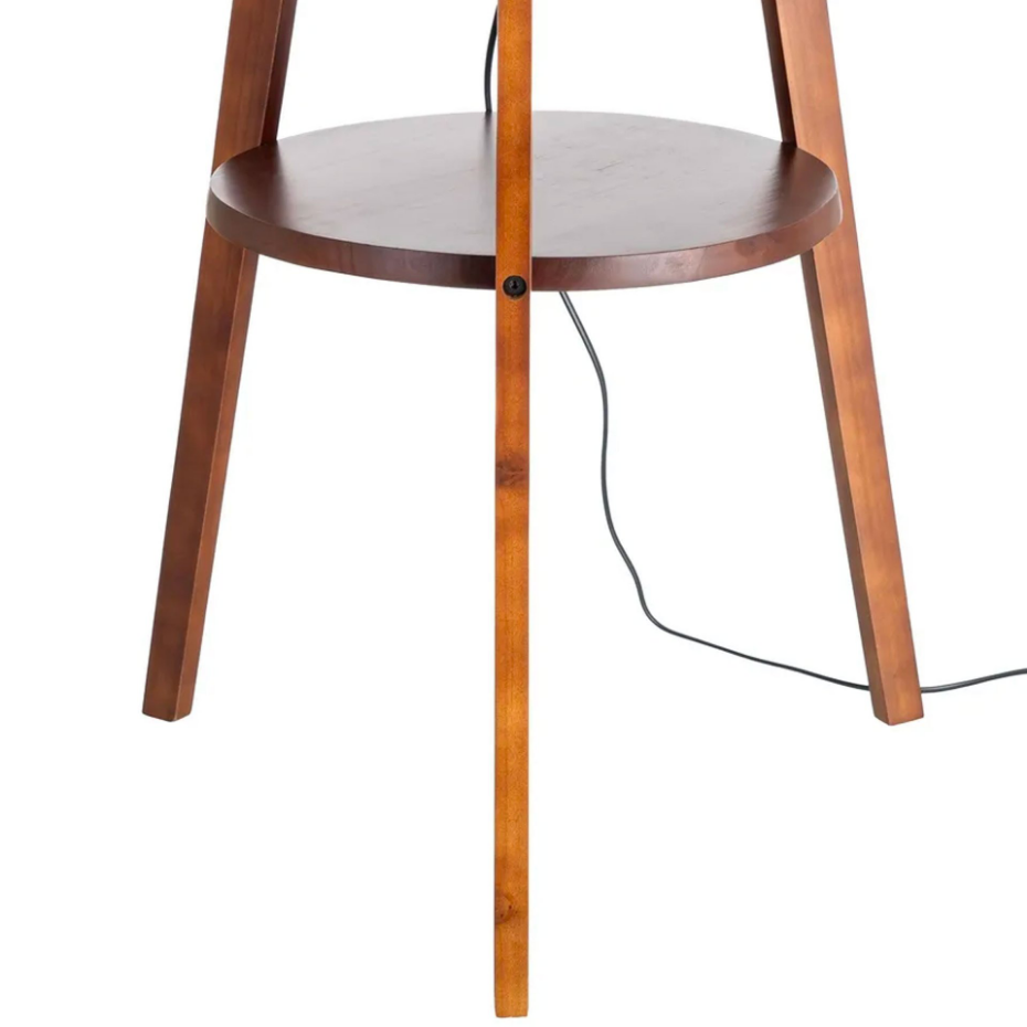 Lampadaire bois et abat-jour beige avec étagère 50x50x151cm