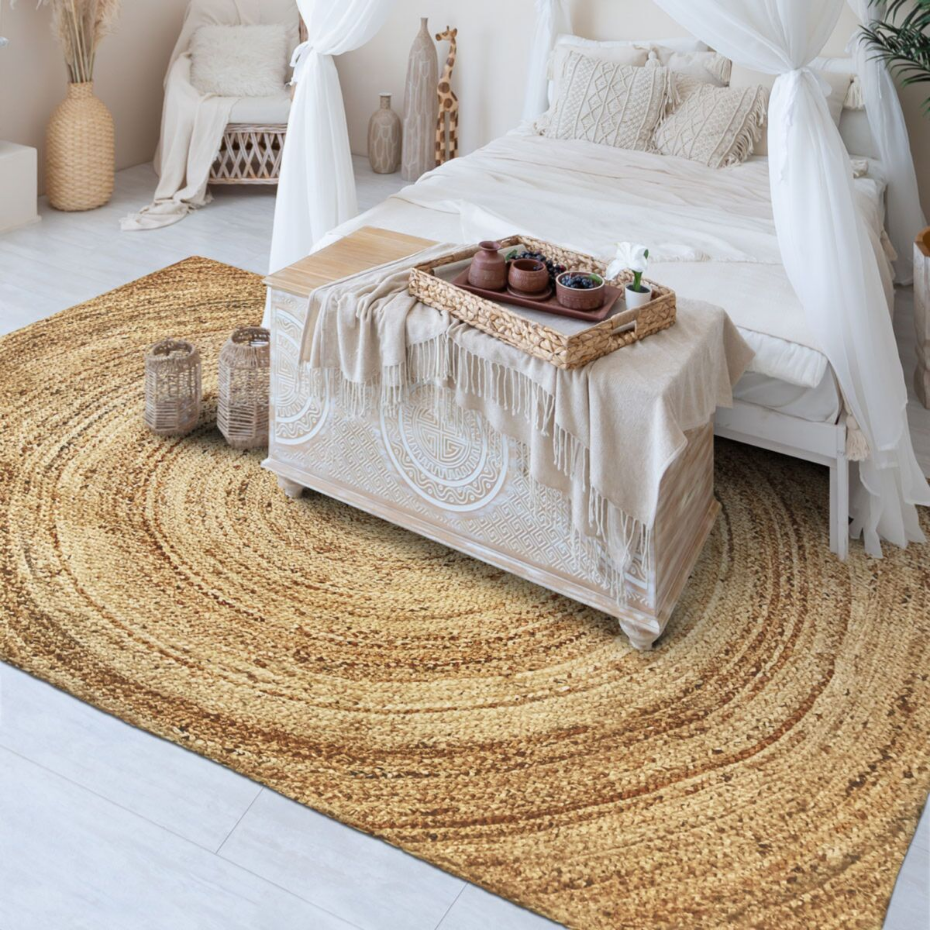 Tapis de salon en jute tressé main motif lignes  SUNNY JUTE