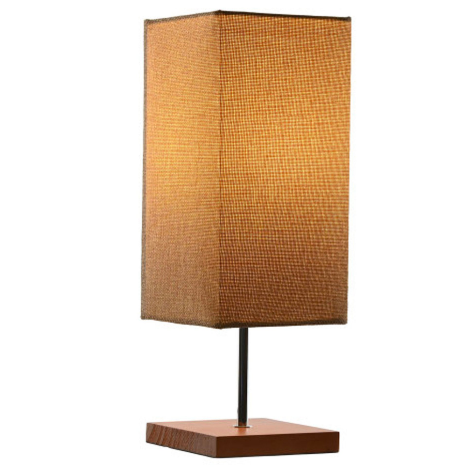 Lampe à poser en bois et abat-jour lin marron 15x15x43cm