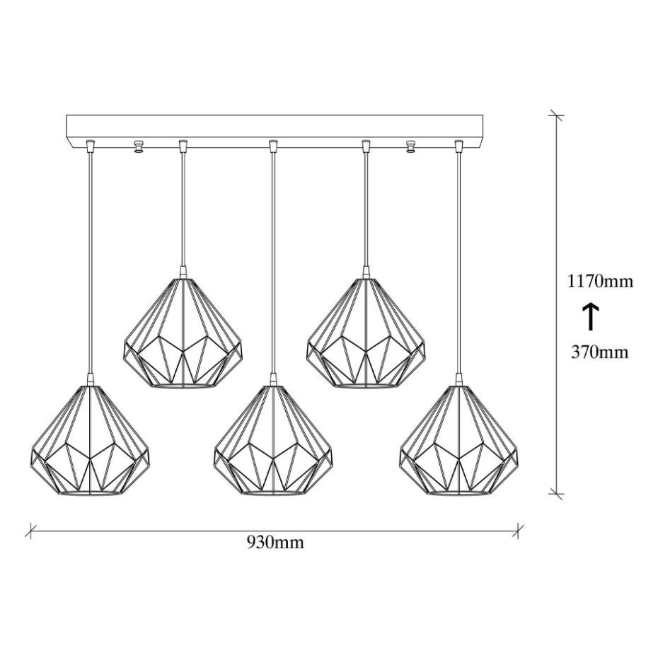 Suspension de table noire design diamant 5 abat-jour ERZIN