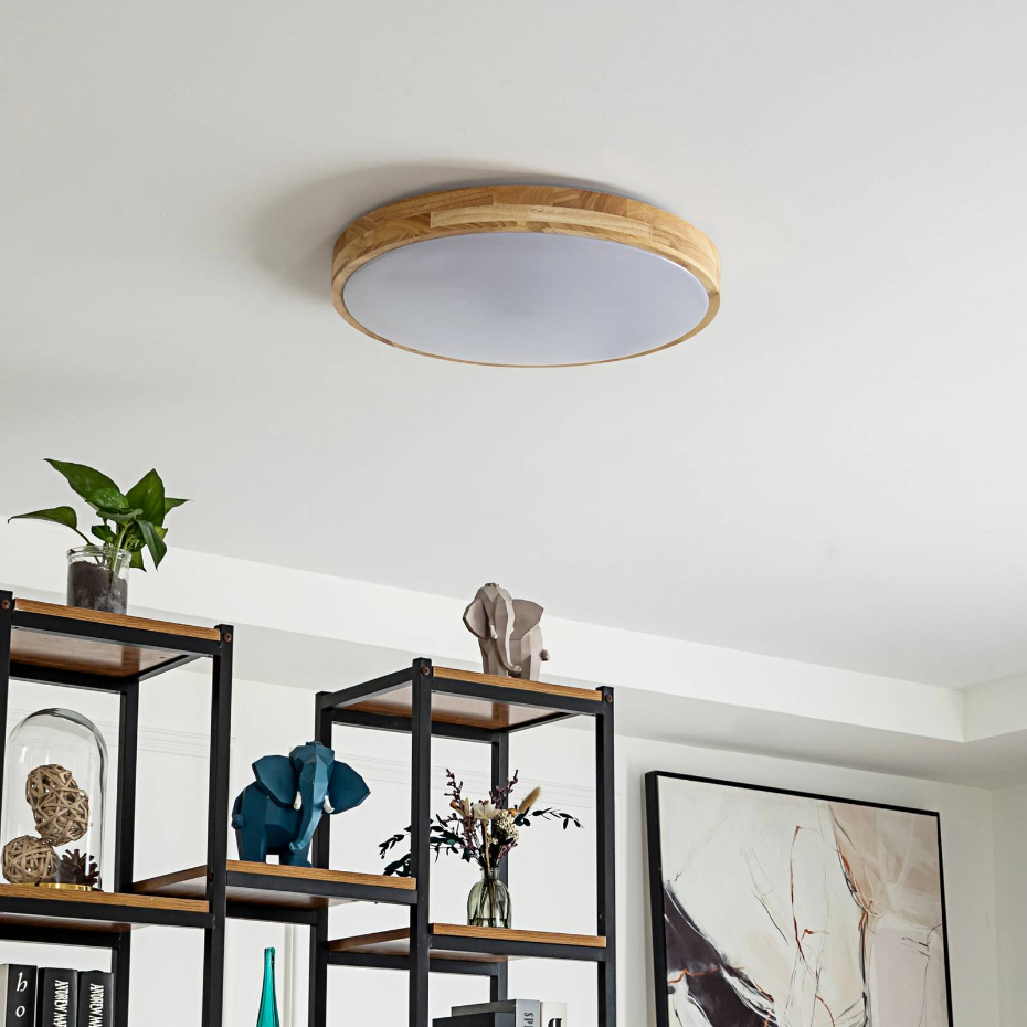 Plafonnier connecté en bois moderneLED