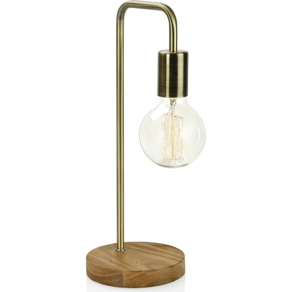 Lampe de table design industriel en métal et bois rond