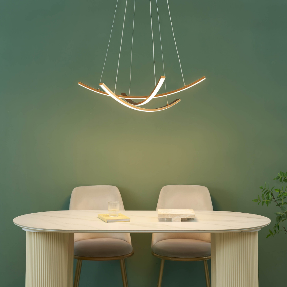 Suspension LED dorée barres courbées - HEIDI