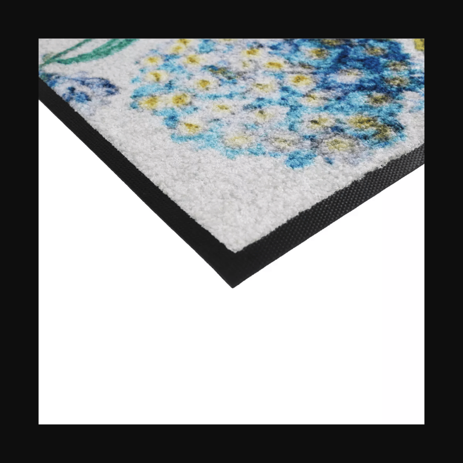 Tapis decor caoutchouc & nylon Hortensias