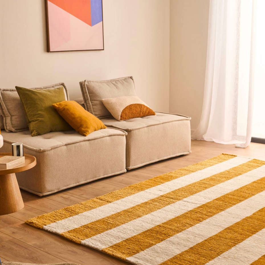 Tapis intérieur rayures ocre et blanc PABLO