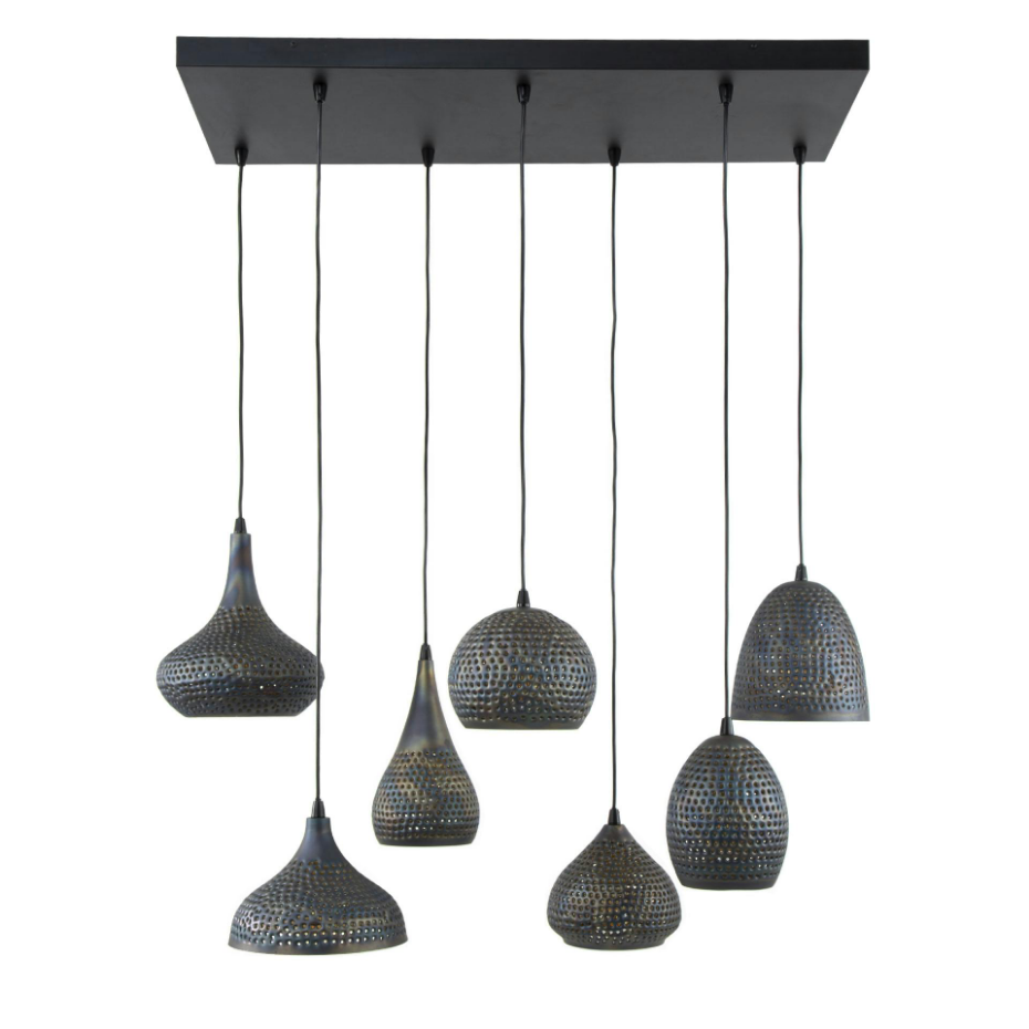 Suspension multiple 7 lampes en métal brun sombre JAVA