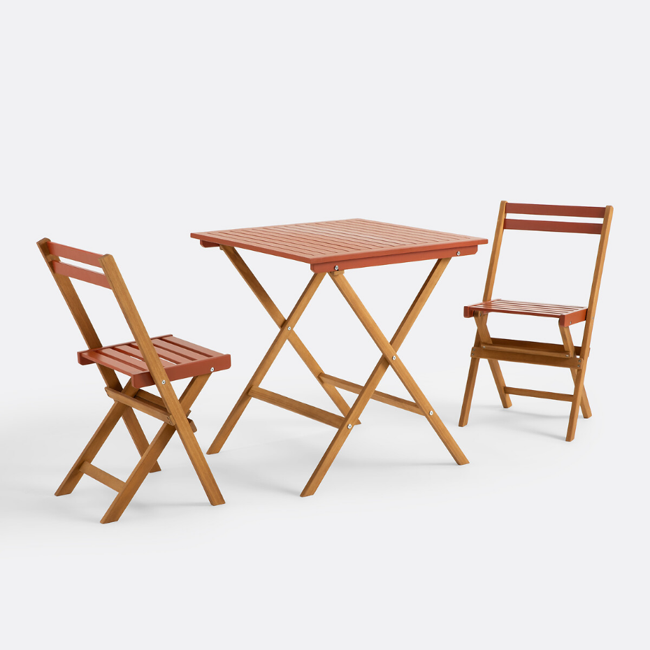 Ensemble de jardin pliable, 3 pièces, en acacia, DUDENA