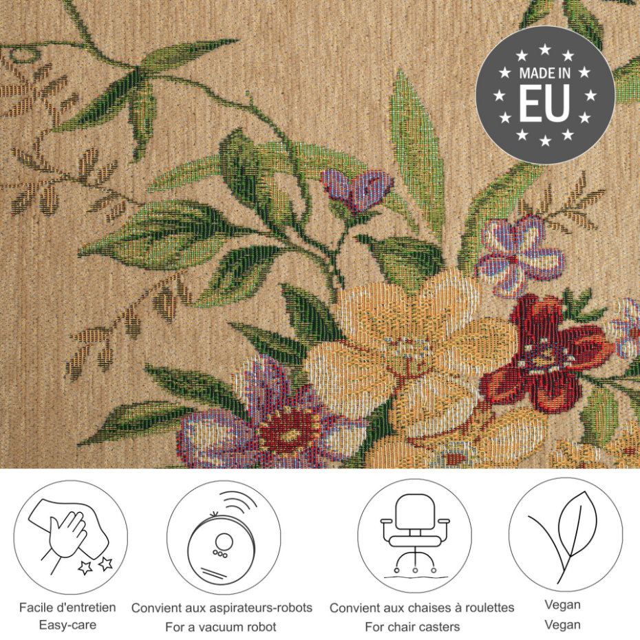 Tapis floral tissé à la machine avec bordure - Flomi