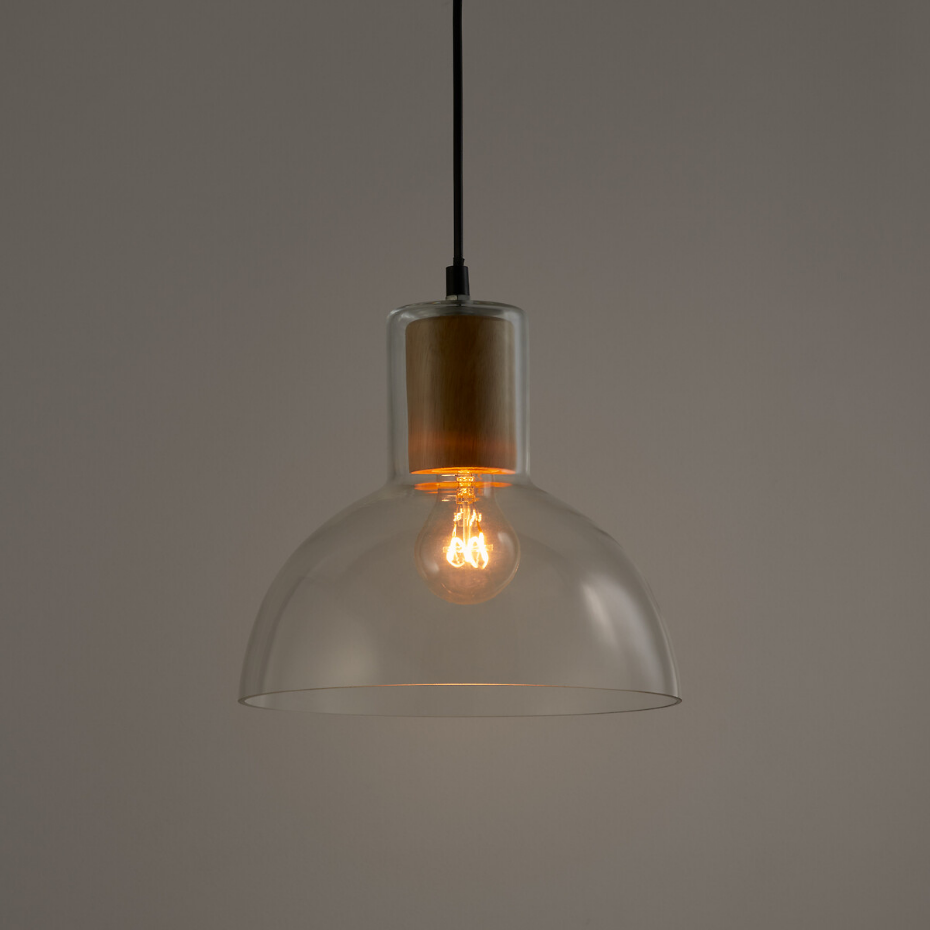 Suspension verre et bois Ø24,5 cm, Lizia