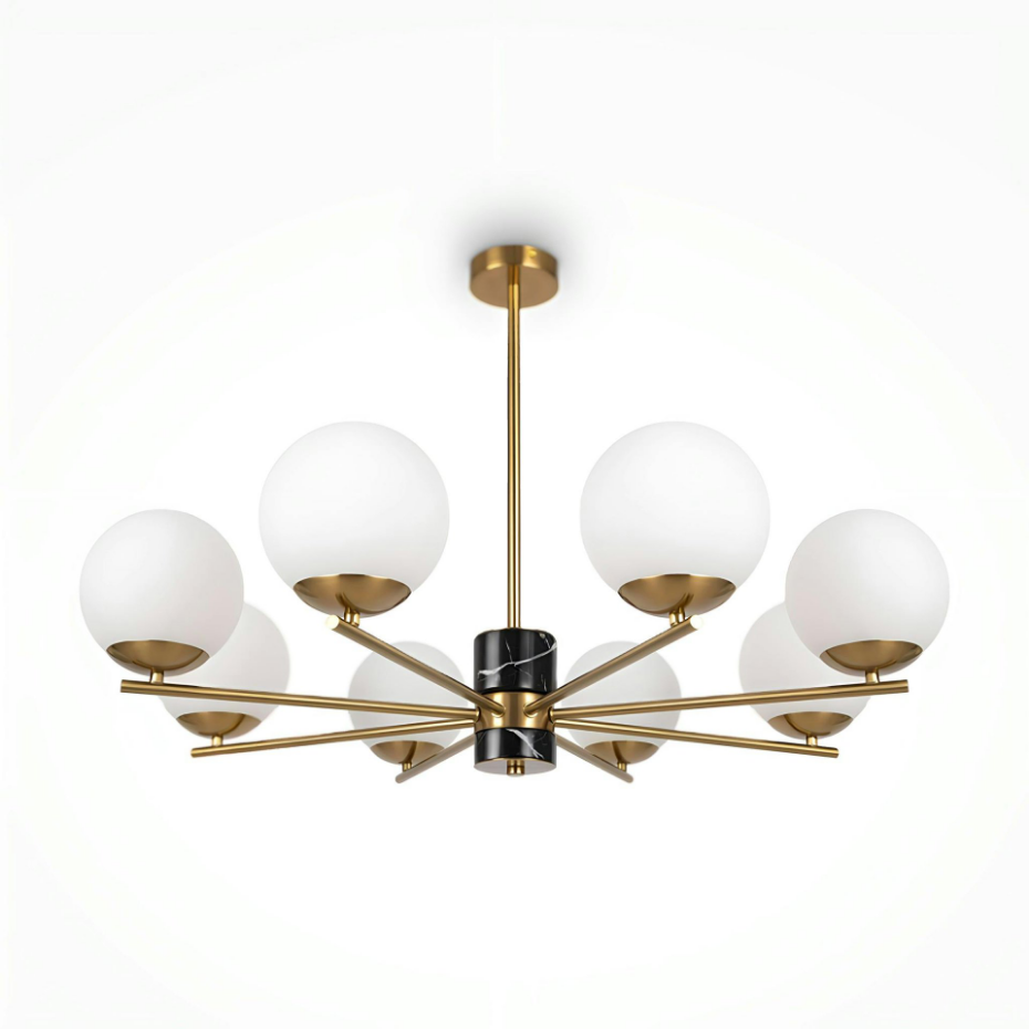 Suspension moderne – 8 globes & marbre noir DELTONA