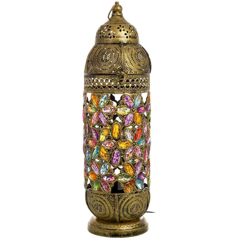 Lampe de table en métal et verre coloré forme organique