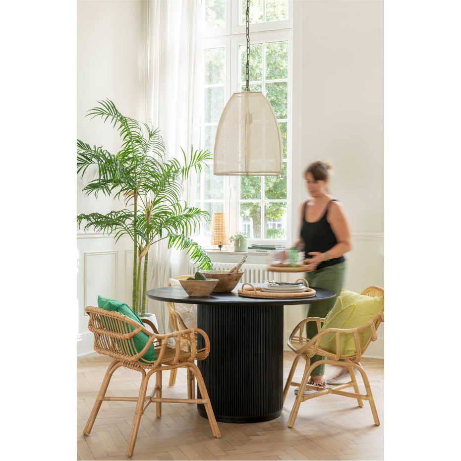 Suspension en lin et fer forme poire style organique