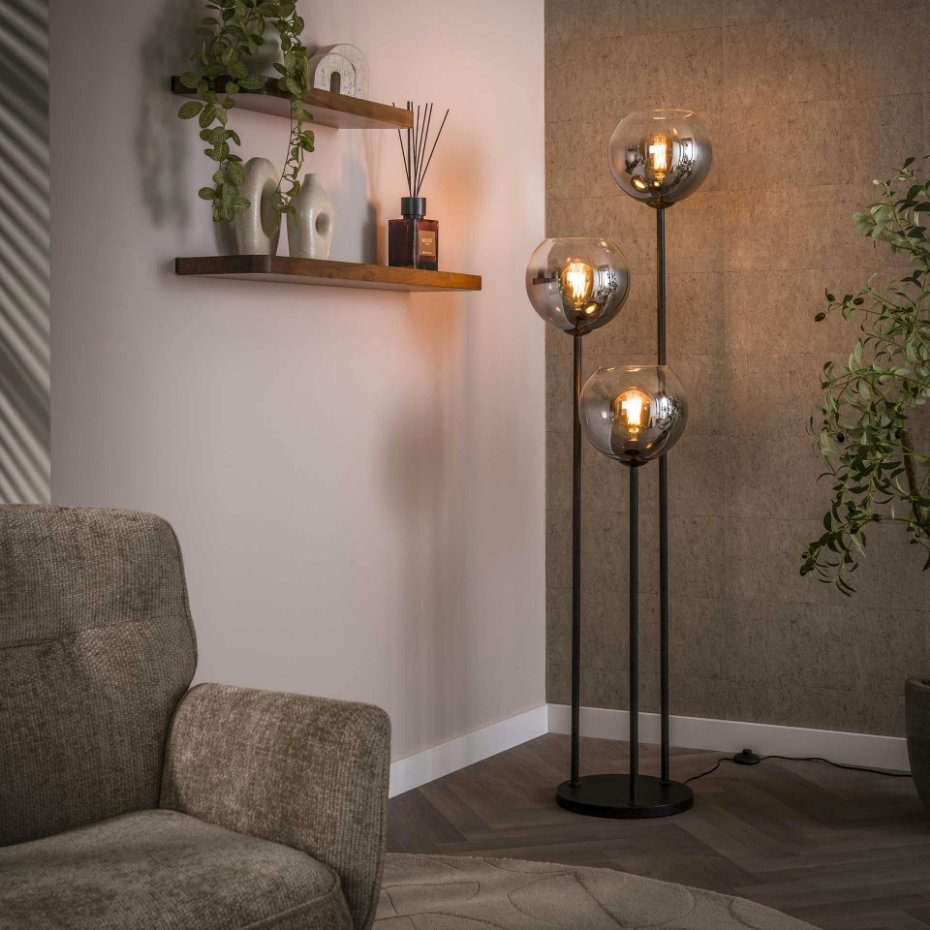 Lampadaire design en verre fumé 3 tiges RALF