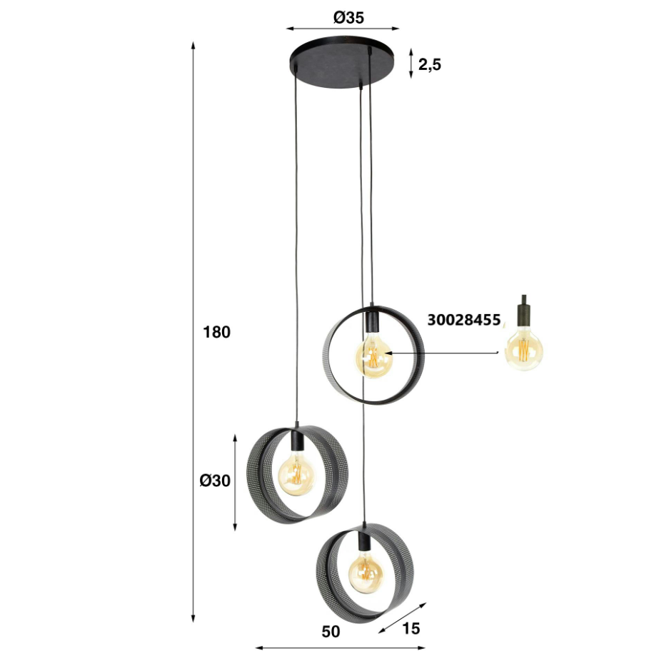 Suspension design 3 anneaux en métal perforé RALF