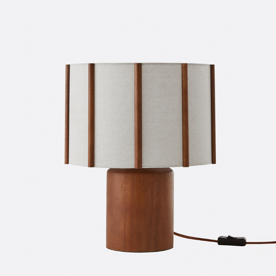 Lampe à poser en hévéa et lin, Vintela