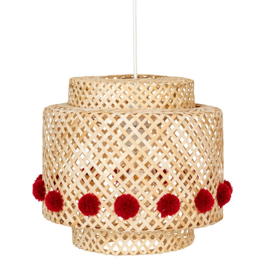 Suspension en bambou diam 28 avec pompons