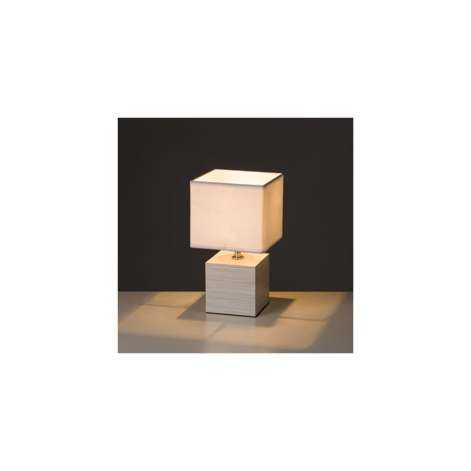 Lampe à Poser Base en Bois Blanchi et Abat-jour Blanc - Hauteur 26.50cm