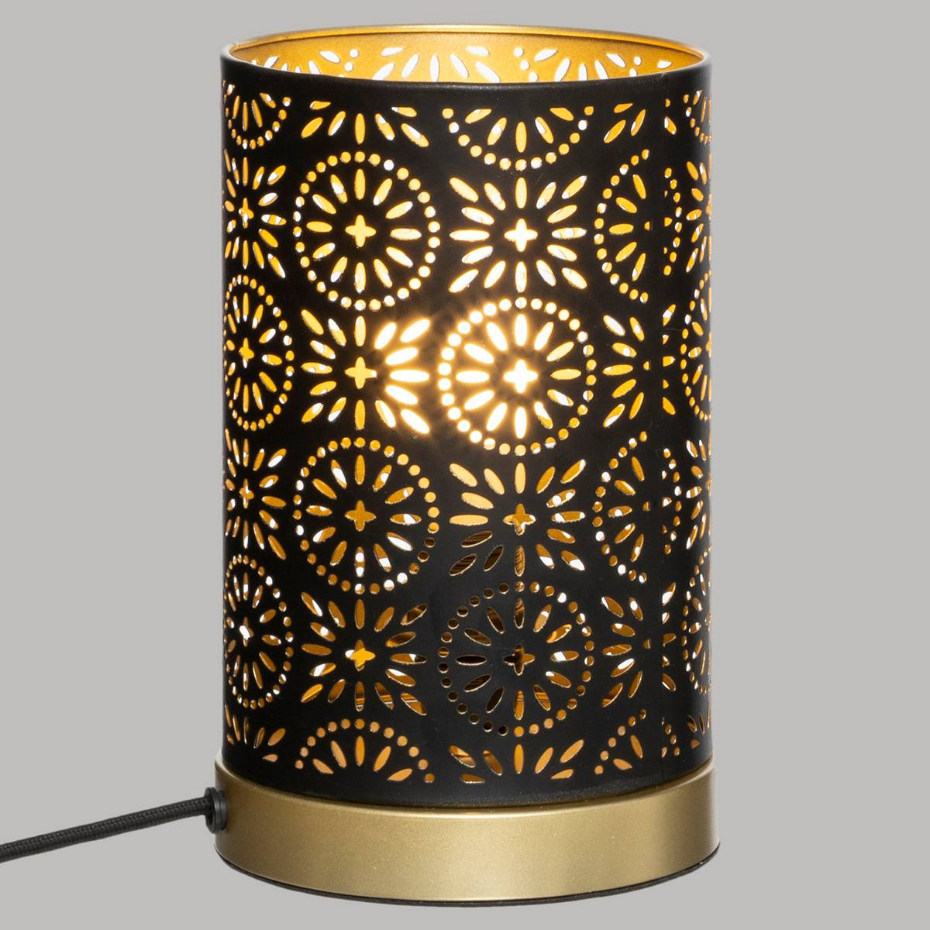 Lampe métal noir motifs ajourés dorés GYPSY