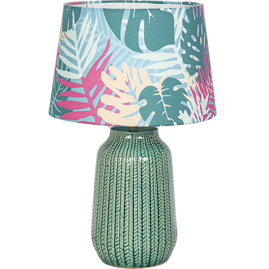 Lampe de salon en céramique avec abat-jour motif feuillage rond