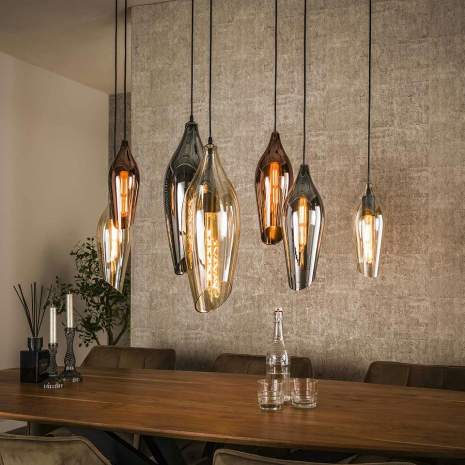 Suspension en verres assortis forme goutte 7 abat-jour NIAGARA