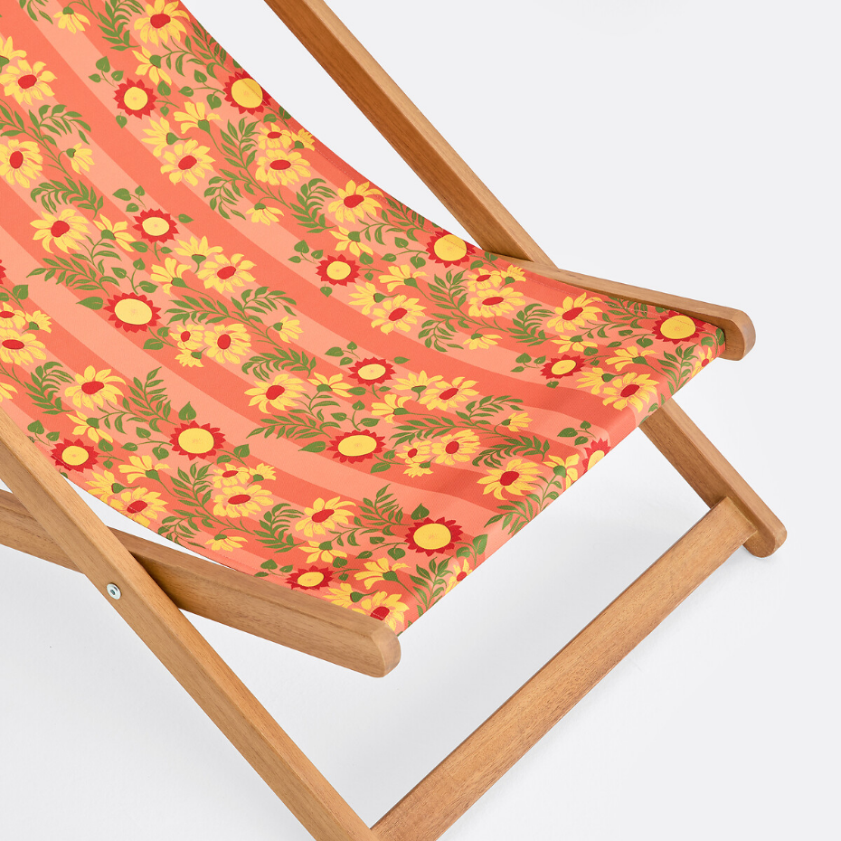 Chilienne en acacia massif, tissu avec motif fleurs, VALERIA