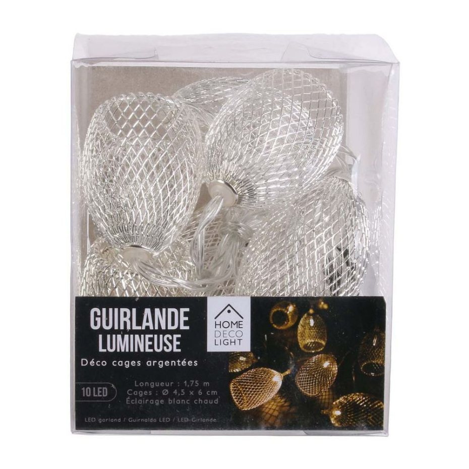 Guirlande lumineuse 10 cages argentées 1