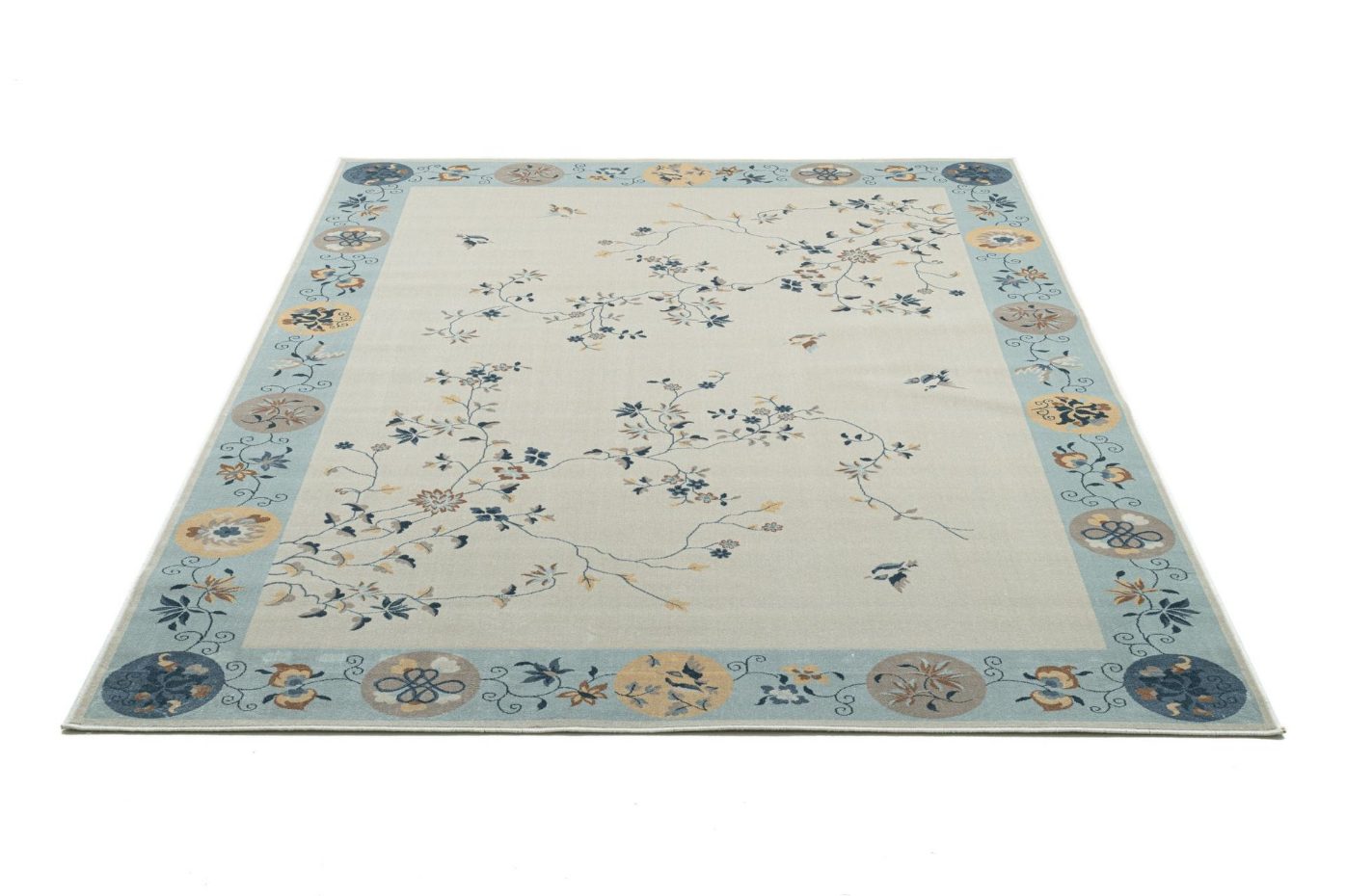 Tapis tissé avec bordure et motif floral avec effet brillant - Cherina