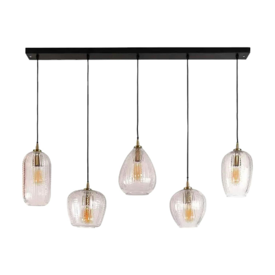 Suspension en verre travaillé 5 lampes NOVA