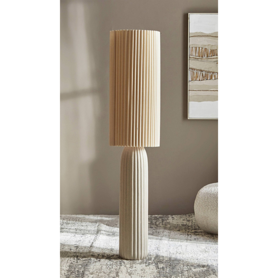 Lampe de sol en céramique et tissu ronde style contemporain