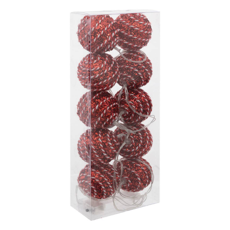 Guirlande à boules blanches et rouges 10 LED blanc chaud L165cm à piles